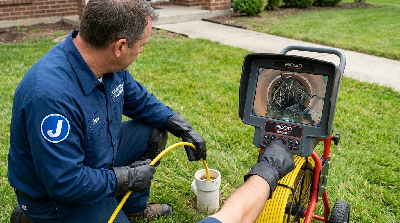 Sewer camera inspection being performed by Johns Plumbing LLC in Highland